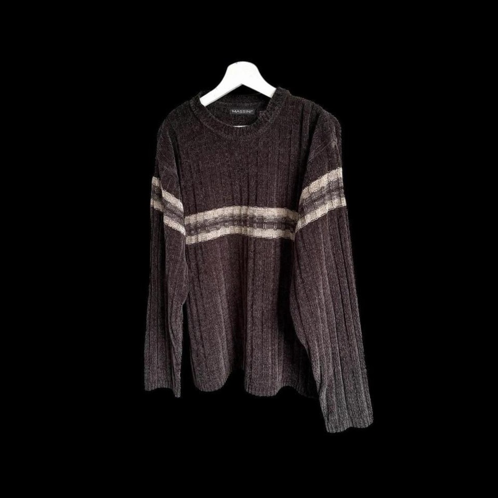 90's Vintage Massini‎ Cyber Stripe Pullover Sweater Sz Large Quintessential Y2K